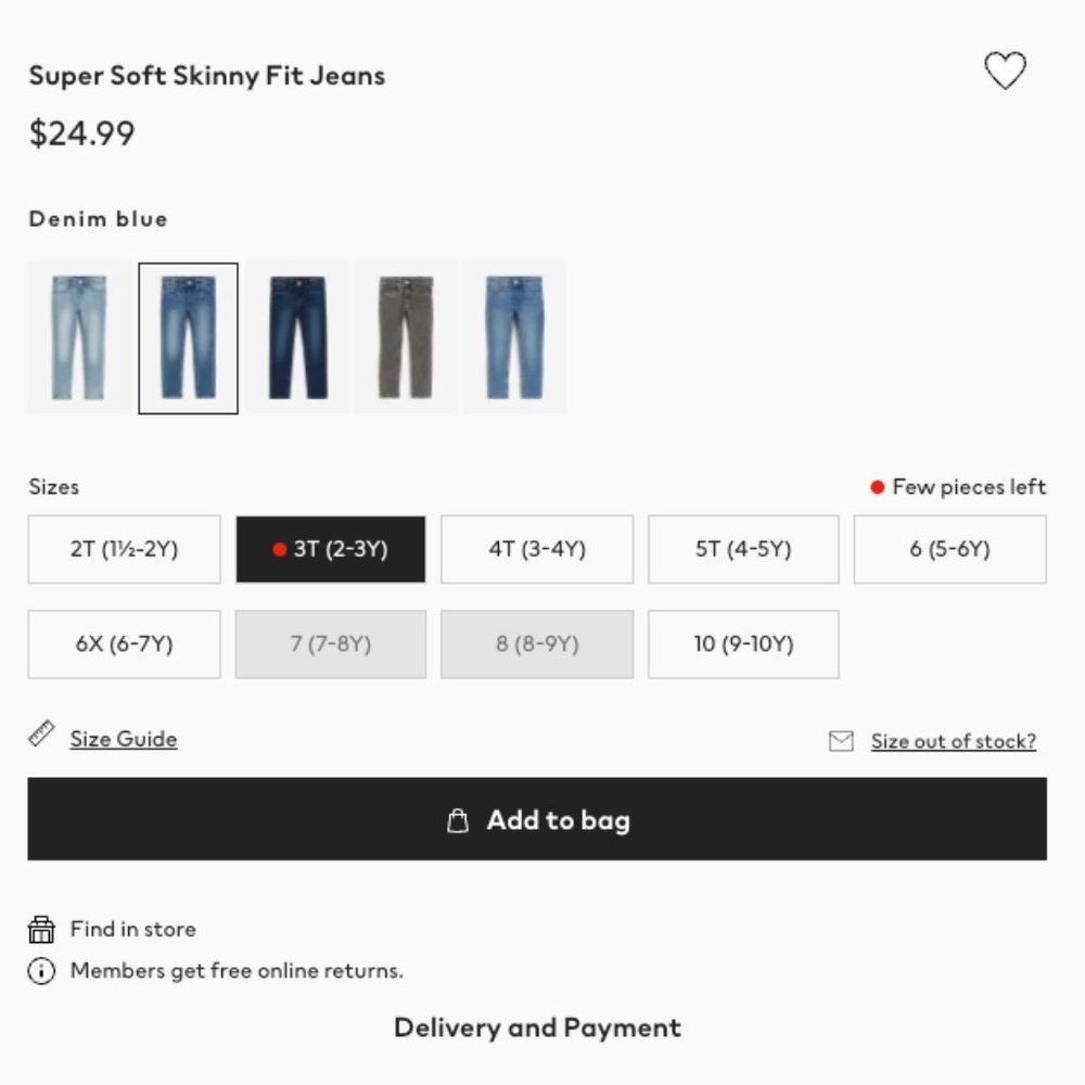 H&M Super Soft Skinny Fit Jeans Kids Mid Denim Wash SZ Girls 2T/3T NEW - Picture 5 of 12